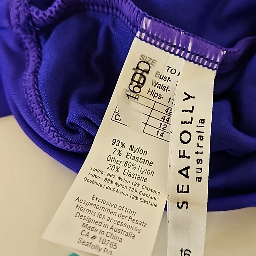 Seafolly Scalloped Edge Convertible Strap Tankini Top Size 12 DD NEW